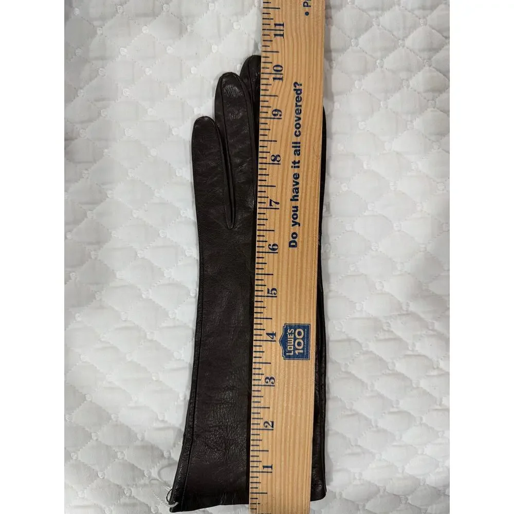 Saks Fifth Avenue Vintage Brown Leather Gloves Silk Lined Made in France Size 6